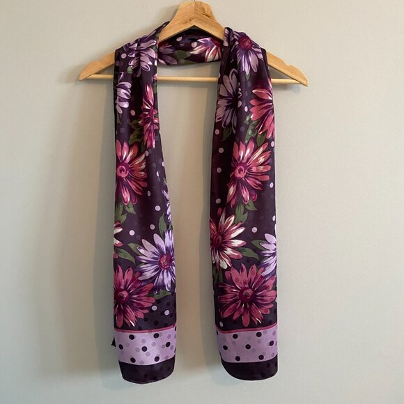 2/$20 👒 Vintage Oldstock Scarf with Purple, Pink Polka Dot and Floral Pattern - Picture 1 of 7